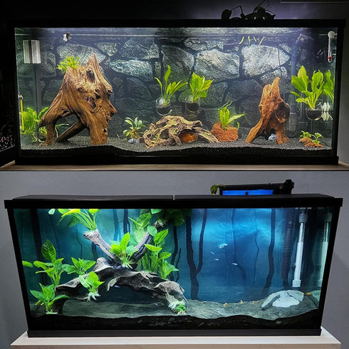 Fish Backgrounds Paper Double Sides 3D Stone & Trees Picture 23" x 71" for Aquarium Tank Background