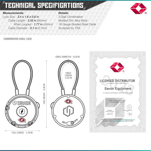 Savior Equipment Quality TSA-Approved 3-Digit Combination Cable Travel Luggage Locks for Rifle Bag, 4-Pack SW Gray