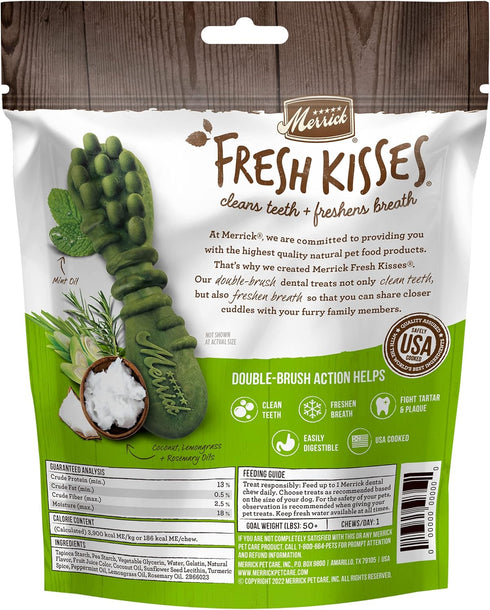 Merrick Fresh Kisses Natural Dental Chews - Infused with Coconut and Botanical Oils for Large Dogs (4 ct. Bag)