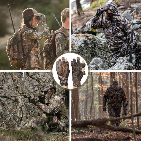Hunting Gloves - Camo Full Finger/Fingerless Gloves, Lightweight Camouflage Pro Anti-Slip Bow Hunting Archery