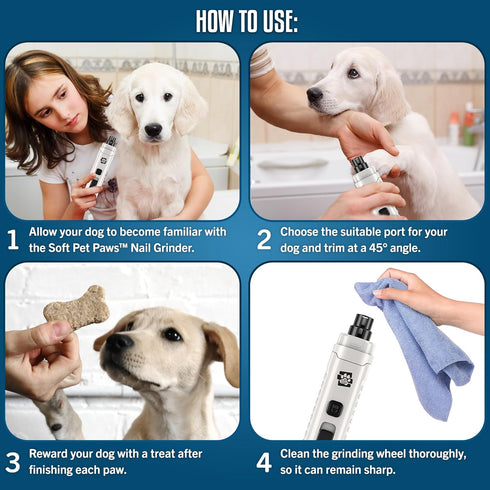 Dog Nail Grinder - Ultra Quiet Rechargeable Trimmer with 2 LED Lights, 2-Speed for Small, Medium and Large Dogs