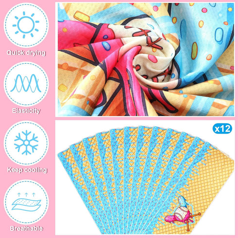 12 40"x12" Breling Pcs Cream Drip Baseball Cooling Towels Ice Drip Cooling Towels Microfiber Sweat Sport Rags Absorbent