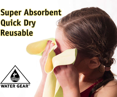 Water Gear Chamois Towel - Fast Absorbing, Great for Drying After Workout and Diving, Multi-Use (Yellow)