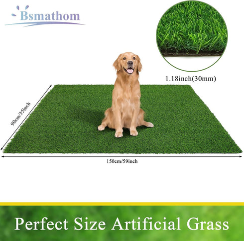 3x5Ft 3x5Ft Bsmathom Artificial Grass Rug Indoor Outdoor Rug, Dog Grass Mat with Drainage Holes, Synthetic Artificial