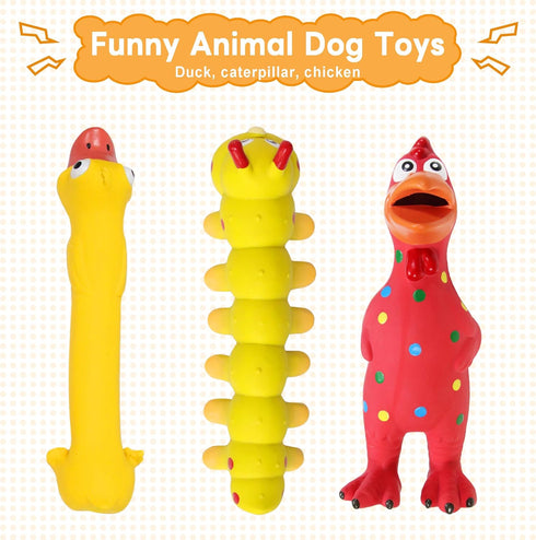 (3 Pack-Large) Rubber Chicken Dog Squeaky Toys, Durable Latex Chew Toys for Small Medium Large Size Dogs, Teething