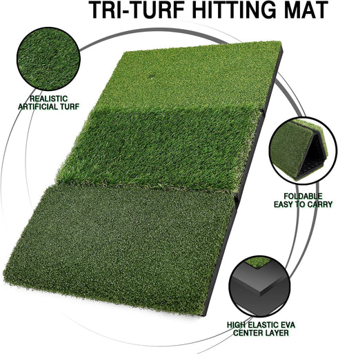 Golf Chipping Net with Tri-Turf Hitting Mat, Indoor/Outdoor Practice for Accuracy and Target Training