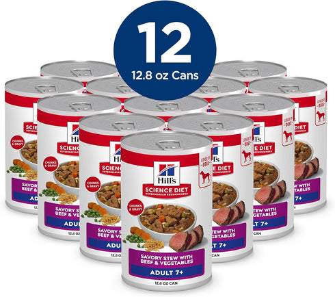 7+ 12.8 oz. 12-Pack Hill's Science Diet Adult Wet Dog Food, Beef & Vegetables, Cans