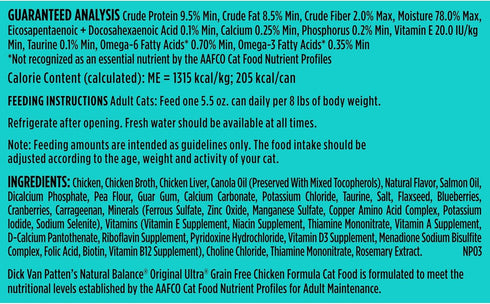 Natural Balance Original Ultra Grain Free Chicken Cat Food, Wet Canned Food, 5.5 oz (Pack of 24)