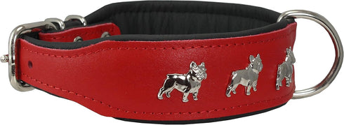 Real Leather Soft Padded Dog Collar - Bulldog (13"-15.25" Neck; 1.75" Wide, Red/Black)