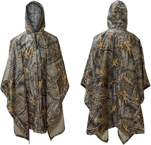 LOOGU Waterproof Rain Poncho Hooded Multi-Use Camo Rain Coat Shelter Ground Sheet for Hunting Camping Hiking