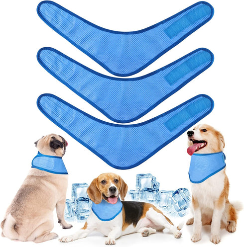 3 Pack Dog Ice Bandana Cooling Triangle Scarfs for Hot Weather Summer (Blue)