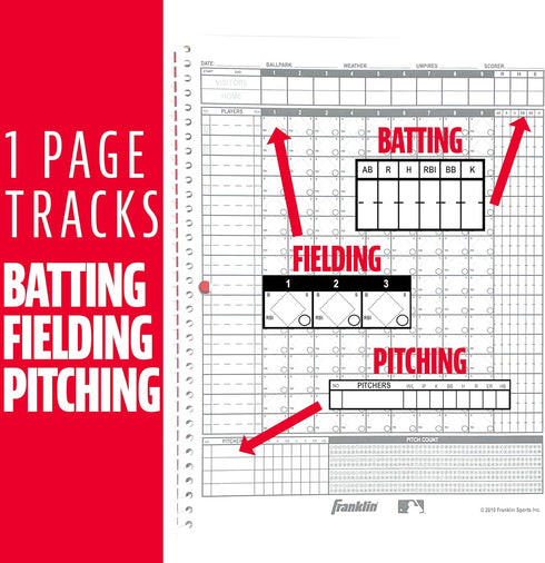 Franklin Sports MLB Baseball + Softball Scorebook - Official Coaching Scorekeeper for 25 Games
