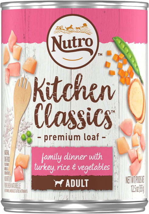 NUTRO PREMIUM LOAF Adult Natural Grain Free Wet Dog Food, Turkey, Sweet Potato & Green Bean Recipe, 12.5 oz Cans