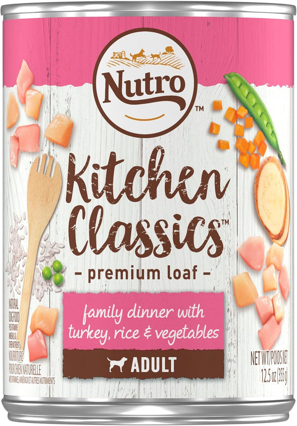 NUTRO PREMIUM LOAF Adult Natural Grain Free Wet Dog Food, Turkey, Sweet Potato & Green Bean Recipe, 12.5 oz Cans