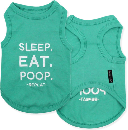 Parisian Pet Unisex Dog Tshirt, Lightweight Cotton Tank Top, Embroidered “Sleep, Eat, Poop, Repeat“ for Large Dogs - L