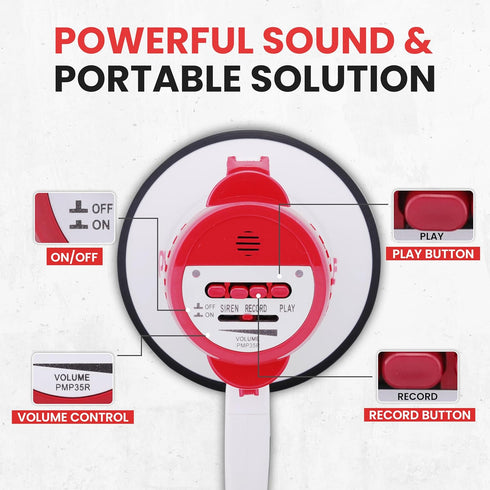 Pyle Portable Bullhorn Megaphone Speaker, 30W Power with Built-in Siren & Voice Recorder, 800 Yard Range