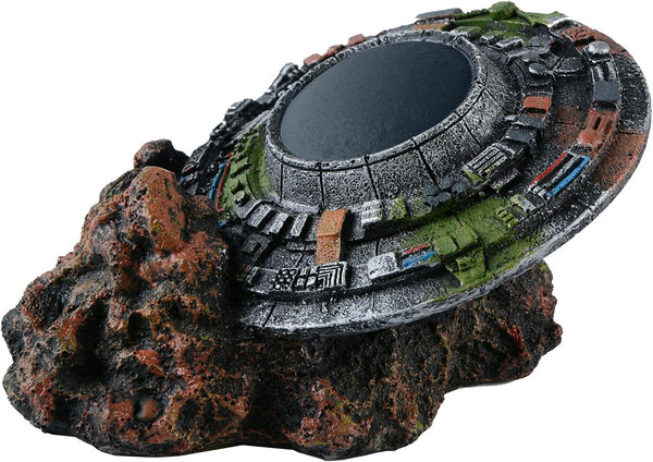 Creative UFO Aquarium Decorations - Medium Fish Tank Decor Aquatics Cave for Micro Flying Saucer Landscaping