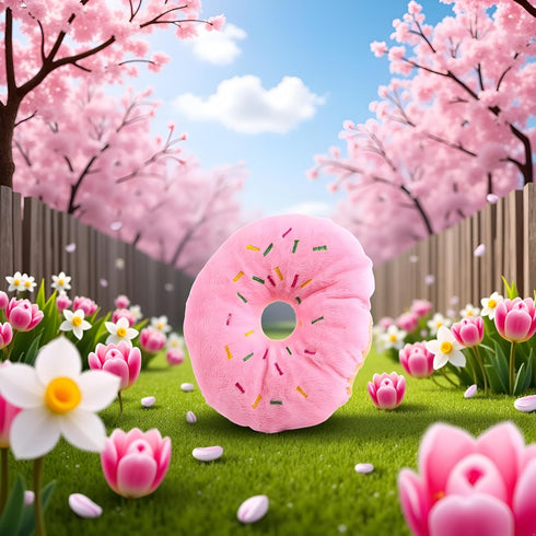 Jowxsx Pink Donut Shape Dog Toys,Plush Pet Toy Sprinkled Donut Dog Chew Toy,No Stuffing Squeaky Plush Toy, Animal Play