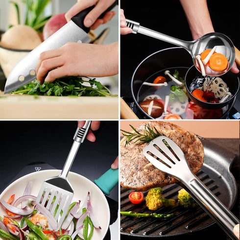 Odoland 14pcs Camping Cookware Set, Stainless Steel Cooking Utensils in Portable Carry Case for Outdoor Use