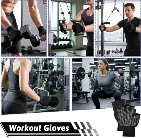 Xthrotsenk 2 Pairs Fingerless Work Gloves Workout Gloves for Men Black Half Gym Glove Thin Non Slip Exercise Anti-Slip