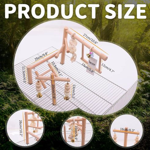 Set-Birdcage QBLEEV Bird Cage Play Stand Toy Wood Stands Hanging Chew Toys Ladder Swing Parrot Perch Play Gym