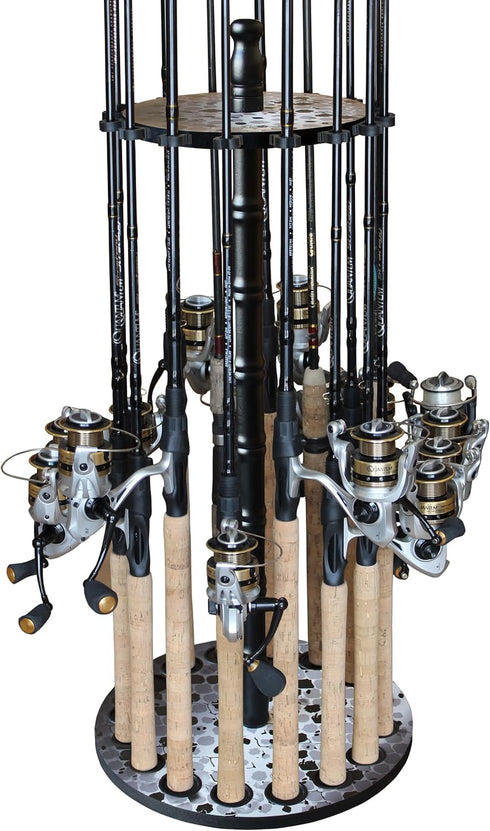 Rush Creek Creations Round Spinning Fishing Rod Holder for 16 Poles, Fishing Gear and Accessories, Rod Rack