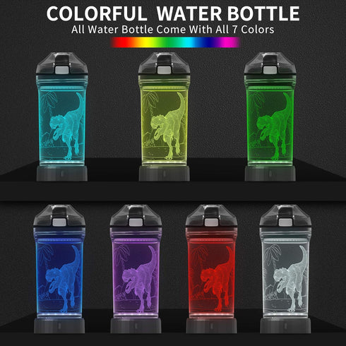 5-7 8-12 3D 14 OZ Lightzz Dinosaur Water Bottle, Dinosaur Toys for Boys with Glowing Light, Christmas Gifts White
