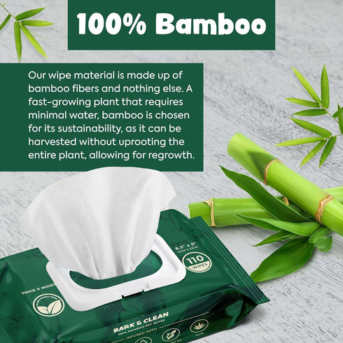 Dog Wipes for Cleaning and Deodorizing - 8.5" x 9" Bamboo Pet Wipes, Compostable, Hypoallergenic for Paws and Body