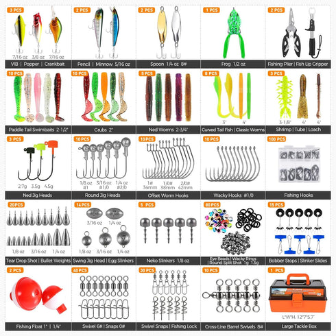 PLUSINNO Large 3 Layers Tackle Box with 415Pcs Fishing Lures Kit, Includes Pliers, Hooks, Weights & Accessories