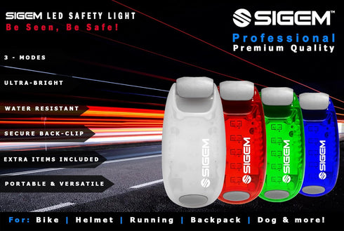 LED Safety Lights + Free Bonuses | Clip on Flashing Strobe Light High Visibility for Running Jogging Walking Cycling Best Reflective Gear for Kids Dogs Bicycle Helmet Bike Tail Light by SIGEM