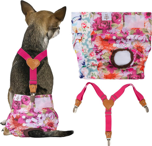 CuteBone Dog Diapers Female 3 Pack Reusable Doggy Diapers with One Suspender