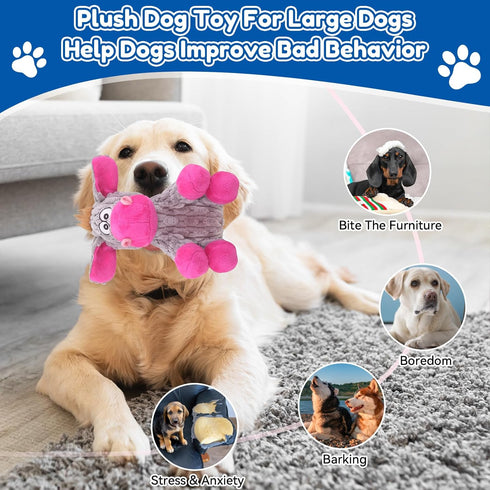 loncoldy Plush Chew Toys for Large Dogs, Tough Crinkle Stuffed Animal Squeaky Interactive Toys for Small Medium Large