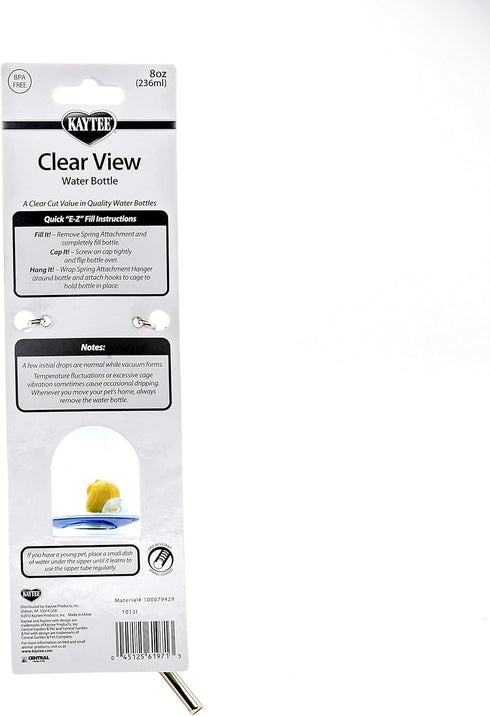Kaytee Clear View Water Bottle, 8 oz, for Pet Gerbils, Hamsters & Mice