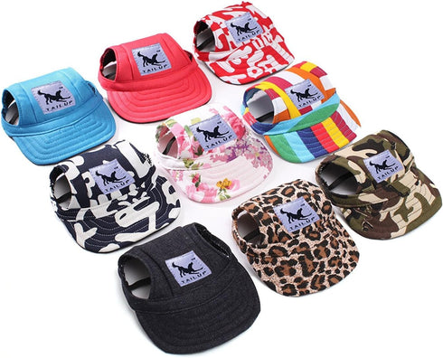 Dog Hat, Sunscreen Baseball Cap with Ear Holes, Adjustable Hat for Small and Medium Dogs, Flower, XL