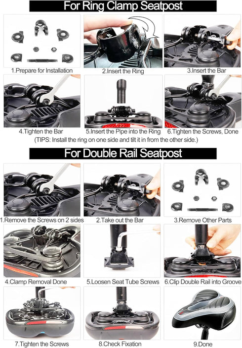 Waterproof Comfort Bike Saddle Seat with Dual Shock Absorbing Ball, Thickened Memory Foam for Indoor Cycling