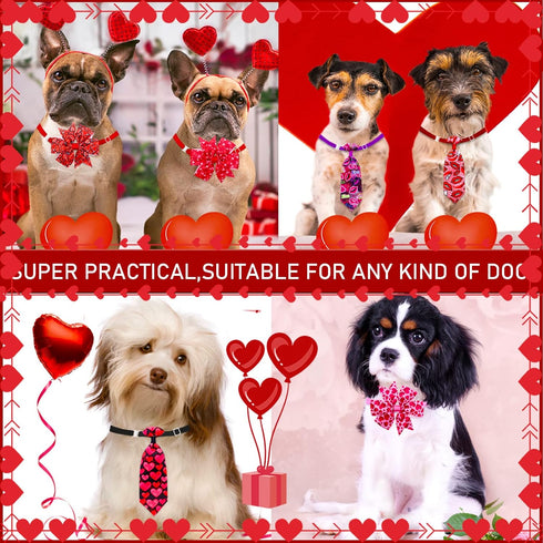 24pcs Valentine's Day Dog Collar Bow Ties Set, Adjustable Holiday Valentines Day Dog Grooming Bow Ties and Dog Neck Ties, Basic Small Dog Bow Ties for Festival Dog Collar Accessories