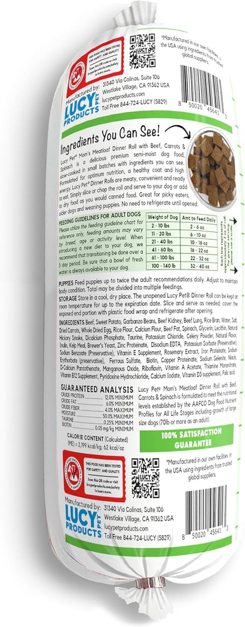 Lucy Pet Dinner Rolls-Mom's Meatloaf Beef with Carrots and Spinach, 2lb