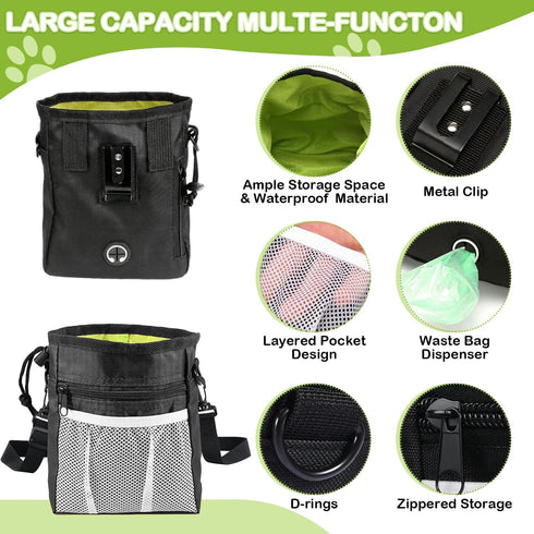 JIURUN Dog Treat Pouch - Dog Training Treat Pouch, Treat Pouches for Pet Training with Dog Treat Bag, Dog Training Clicker, Dog Whistle, Collapsible Dog Bowl, 2 Dog Poop Bag