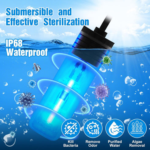 TARARIUM Aquarium Lamp 3W Mini Fish Tank Clean Green Light Submersible Use in Filter Area for 5-55 Gallon Fish Tank Pond Cloudy Water Clean and Clear
