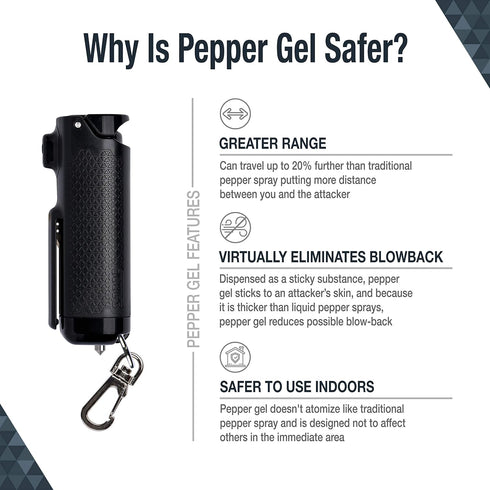 SABRE Safe Escape 3-In-1 Pepper Gel - With Seat Belt Cutter & Window Breaker, Snap Clip Keychain for Easy Carry