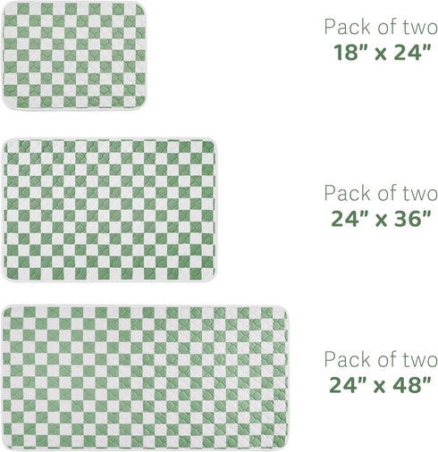 2 Pack Sage Green Checkered Washable Pee Pads for Dogs, Checkered Reusable Dog Pee Pads, for Puppy Playpen, Crate