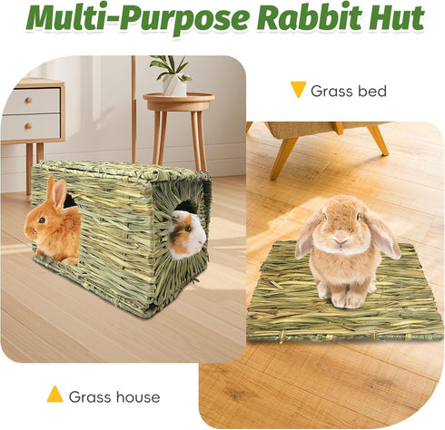 Cozy Chinchilla Hamiledyi Large Rabbit Grass House Hand Woven Natural Bunny Hut Foldable Play Bed Safe Hideaway Hay Mat
