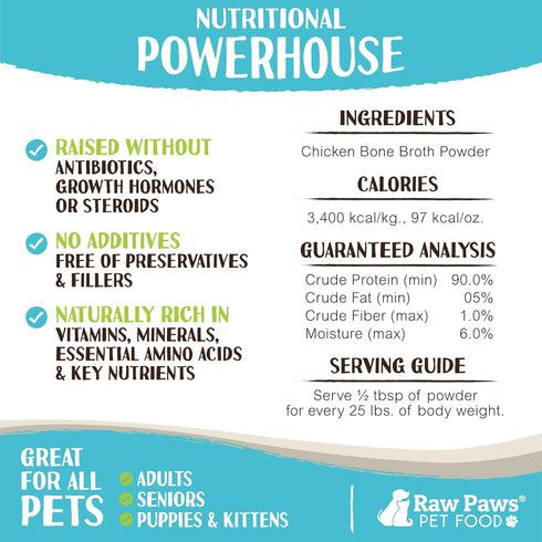 Raw Paws Chicken Bone Broth for Dogs & Cats, 6-oz, Made in USA, Dog Food Topper, Bone Broth Protein Powder