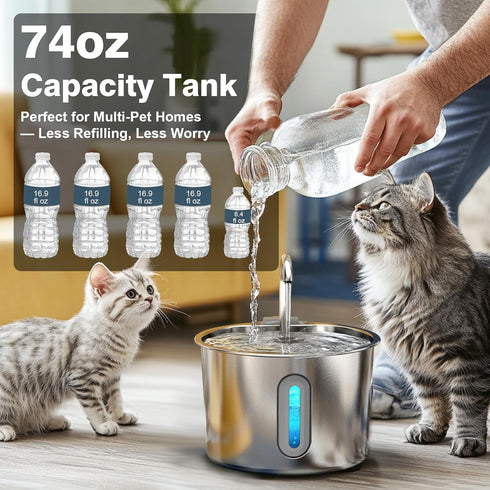 74oz/2.2L 4 4 Cat Water Fountain, Cat Fountain for Drinking - Pet Water Fountain Stainless Steel for Cats Inside