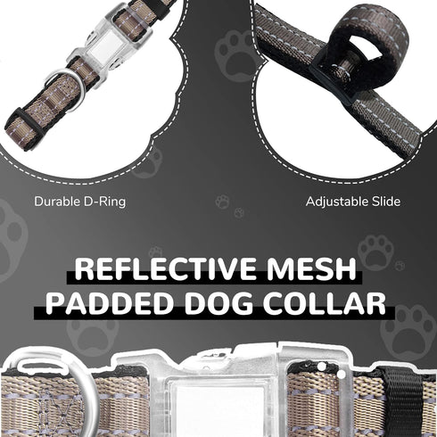 Large Dogs Reflective Dog Collar, Adjustable Mesh Padded Pet Collar with Quick Release Buckle, Durable Grey