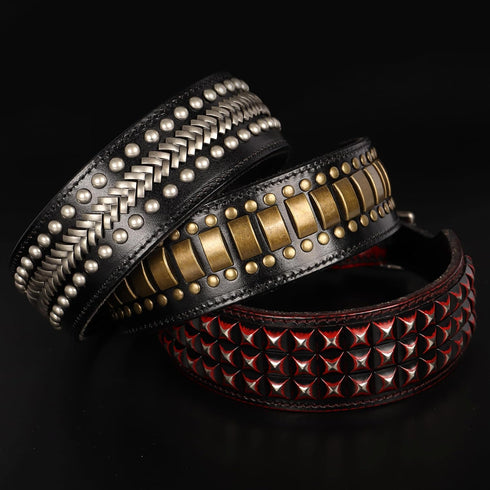 PET ARTIST Soft Leather Dog Collar for Large Dogs - Luxury Genuine Leather with Rivet Studded, 2 inch Wide (Fit 18-23")