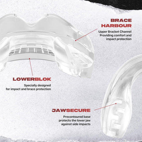 SAFEJAWZ Mouthguard for Braces, Remoldable Upper & Lower Protection Mouth Guard with Case for Contact Sports, One Size