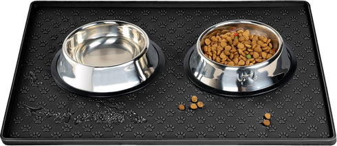 Dog Cat Pet Food Mat for Floor, Waterproof Slip Rubber Mat for Food and Water, Raised Edges Prevent Spill on Floor