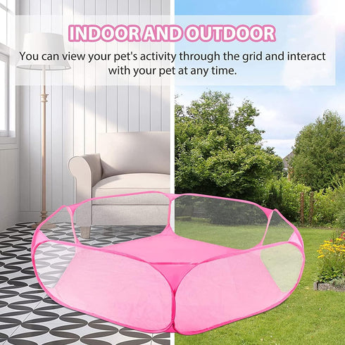 RYPET Guinea Pig Playpen, Breathable Transparent Pet Exercise Fence, Portable for Indoor/Outdoor