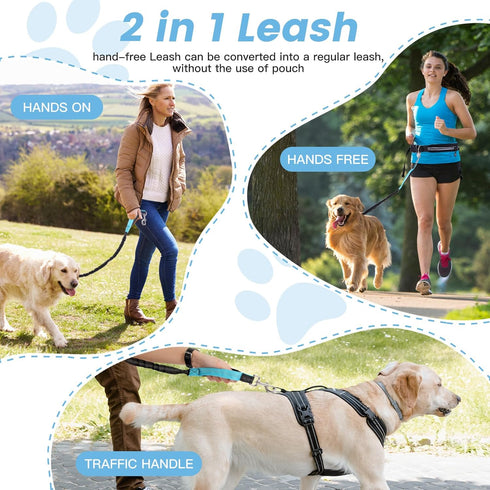 Caudblor Waist Leash for Medium Large Dogs - Bungee Hands Free Dog Leash with Zipper Pouch, Padded Handle, Heavy Duty